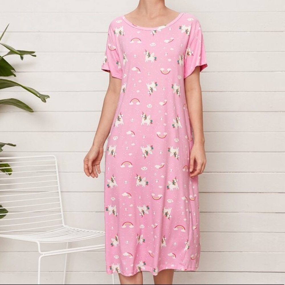 New Kawaii Pink Unicorn Sleepshirt Nightgown - Picture 4 of 5